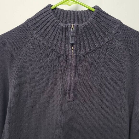 Timberland Sweater Men Large Black Ribbed 1/4 Zip Raglan Sleeve Oversized Baggy - Picture 3 of 8